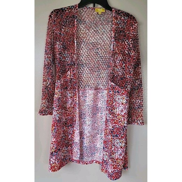 Liz Lange 2 Piec Blouse SzL Bubble Gum Confetti Camisole & Duster Croquet Sleeve - Picture 4 of 16
